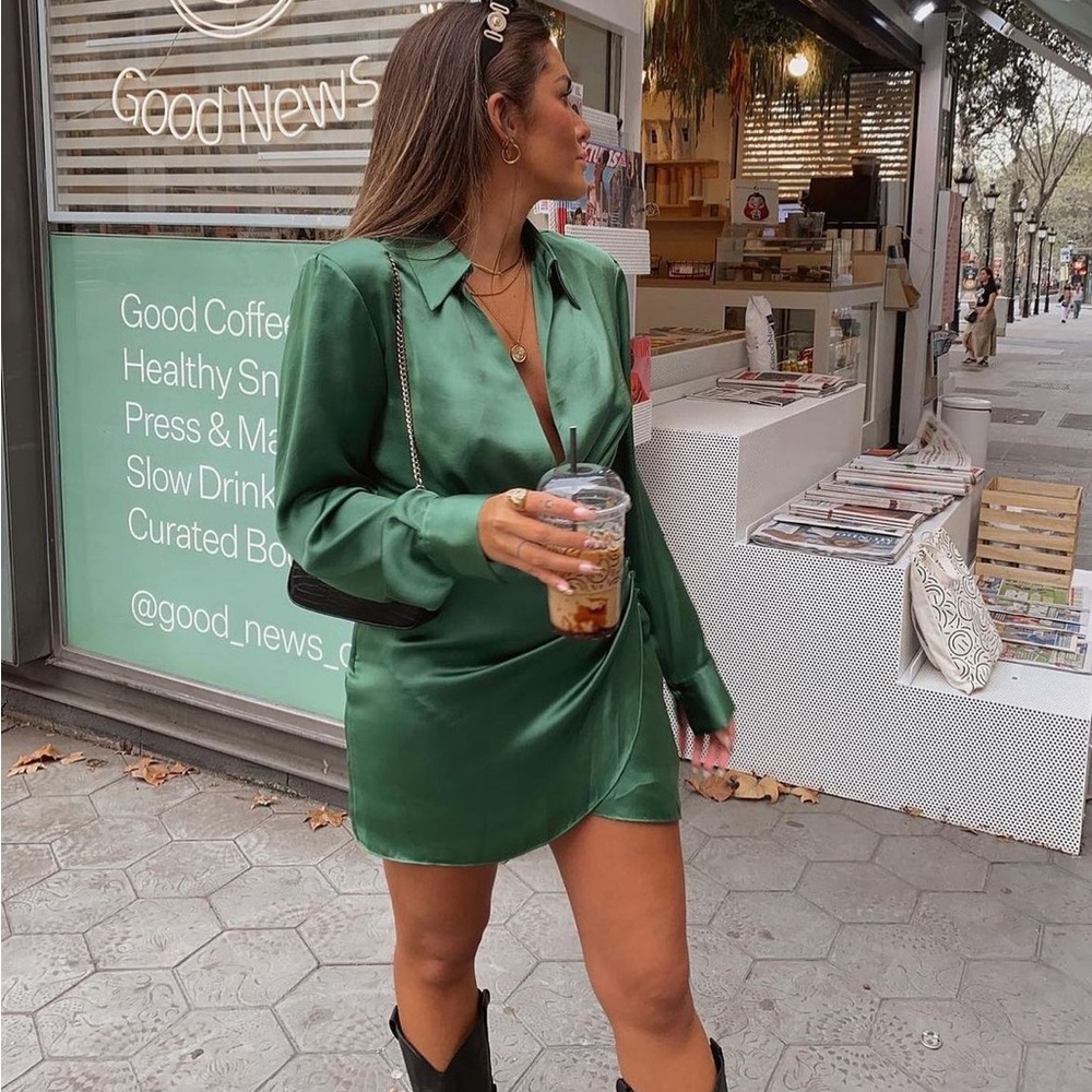 Zara satin effect wrap dress size XXL Blogger favorite - Picture 9 of 13